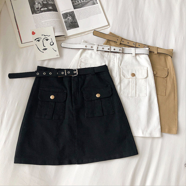 Taskute ja vööga vabaaja naiste seelik - A-joon