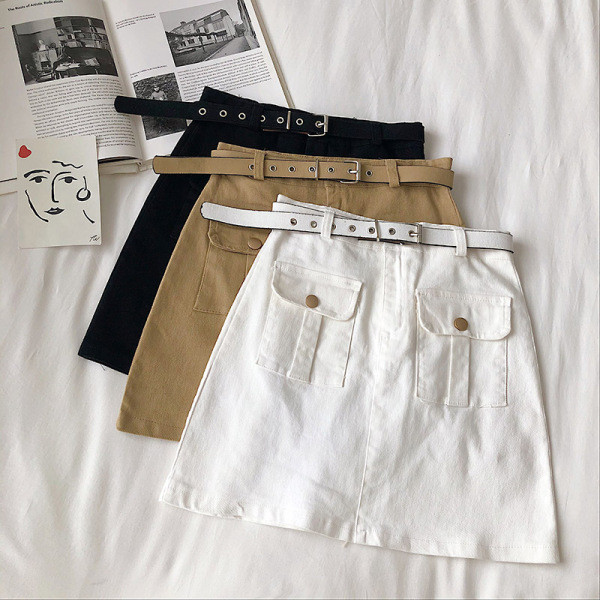 Taskute ja vööga vabaaja naiste seelik - A-joon