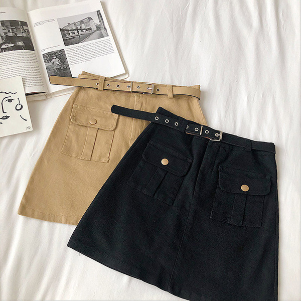 Taskute ja vööga vabaaja naiste seelik - A-joon