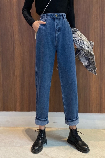 Naiste vabaaja teksade sirge kõrge vöökohaga mudel