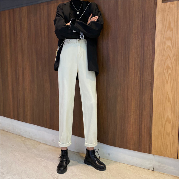 Naiste vabaaja teksade sirge kõrge vöökohaga mudel