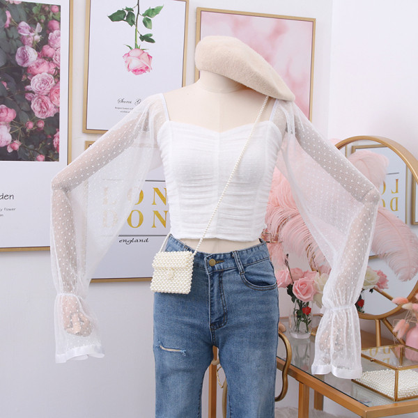 Γυναικείες μπλούζες πουά με  λωτού με μανίκια και τούλι 