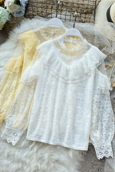 Női csipke ing tüll és hosszú ujjú