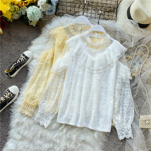 Női csipke ing tüll és hosszú ujjú