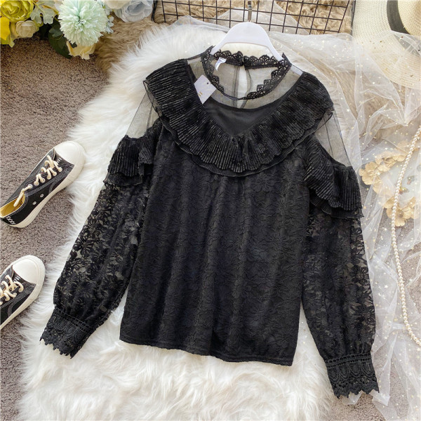 Női csipke ing tüll és hosszú ujjú