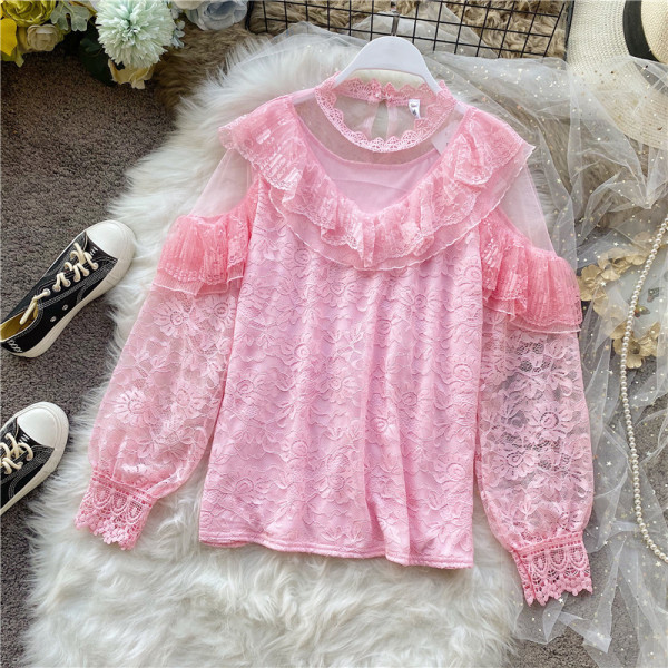 Női csipke ing tüll és hosszú ujjú