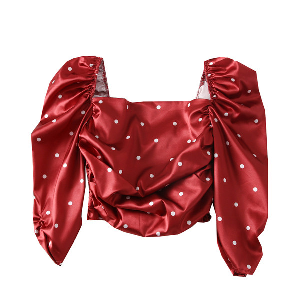 Modern női blúz négyzet alakú, pöttyös nyakkivágással - retro stílusú