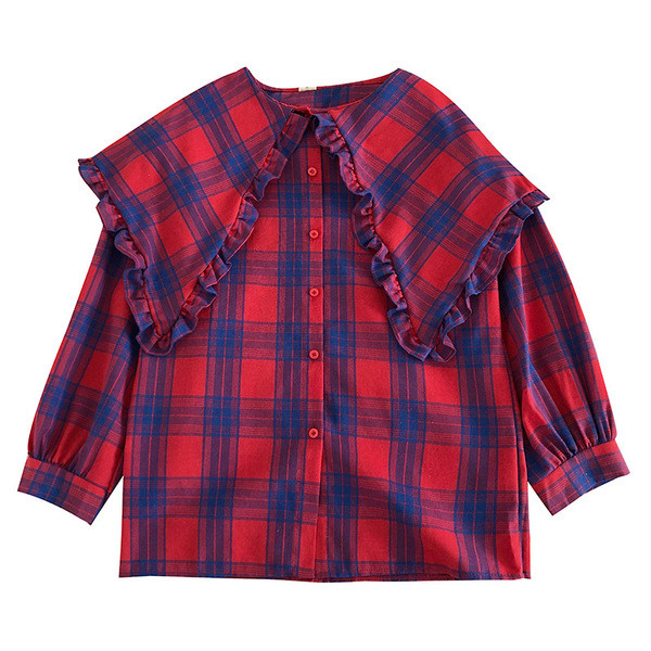 Kockás női ing kerek nyakkivágással és hosszú ujjal