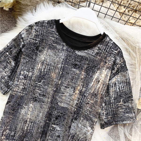 Lühikeste varrukate ja ovaalse kaelusega vabaaja naiste pluus