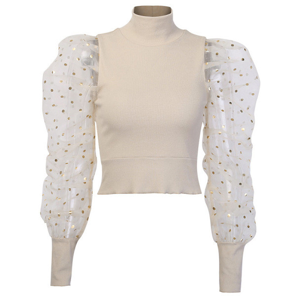 Lezser női blúz magas gallérral és széles tüll ujjakkal