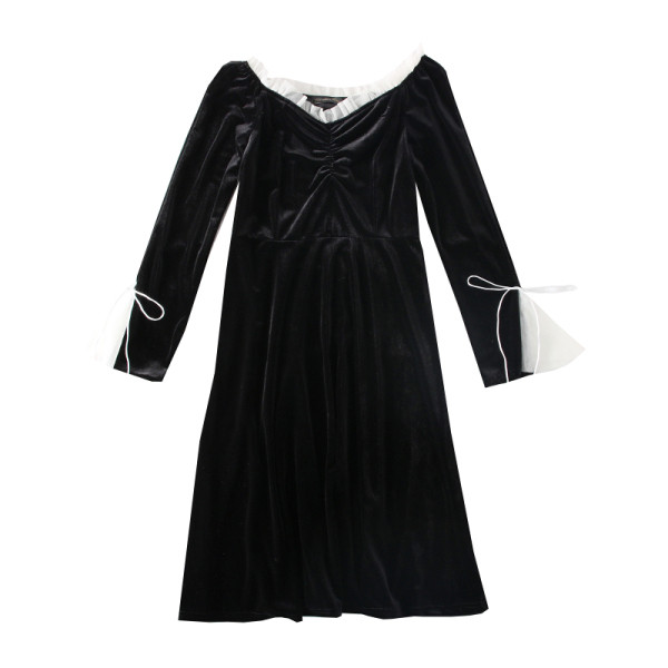 Modern női ruha, hosszú ujjú, spitz nyakkivágással - kivágott modell