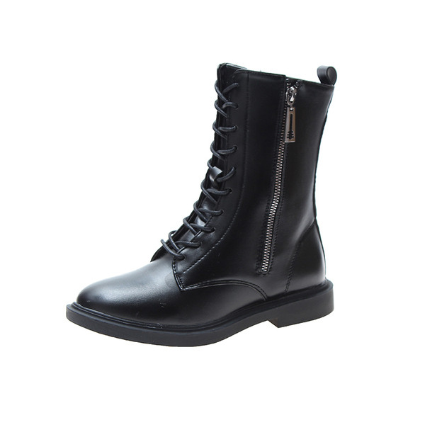 Női téli csizma ekobőr fűzővel és cipzárral fekete színben