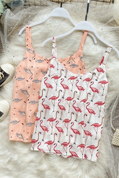 Napi női felső vékony pánttal és flamingófelvitellel