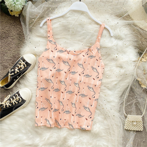 Napi női felső vékony pánttal és flamingófelvitellel