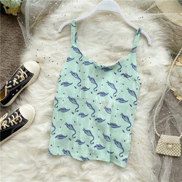 Napi női felső vékony pánttal és flamingófelvitellel