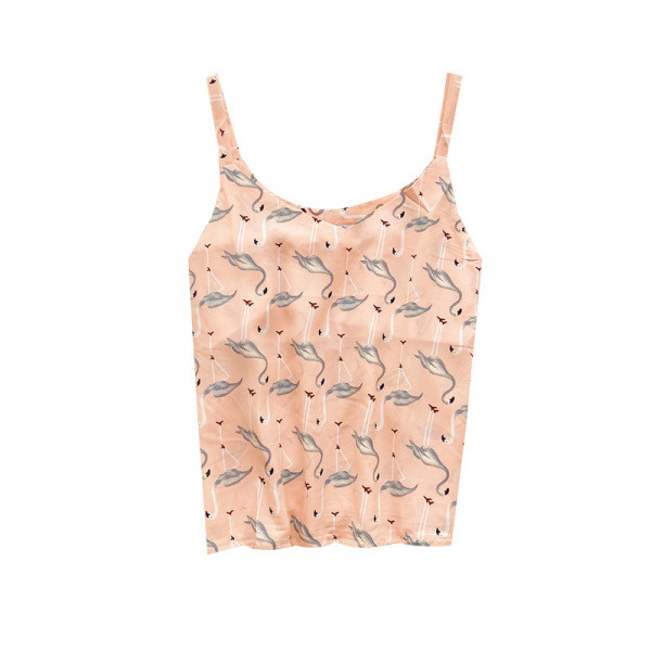 Napi női felső vékony pánttal és flamingófelvitellel