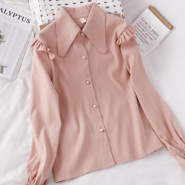 Modern női ing klasszikus gallérral és fürtökkel