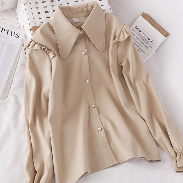 Modern női ing klasszikus gallérral és fürtökkel