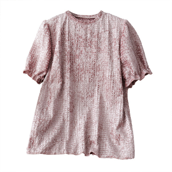 Modern női blúz rövid ujjal és ovális nyakkivágással