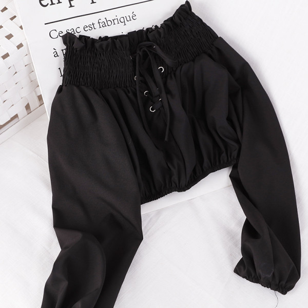 Σύντομη γυναικεία μπλούζα με μακριά μανίκια και κορδόνια