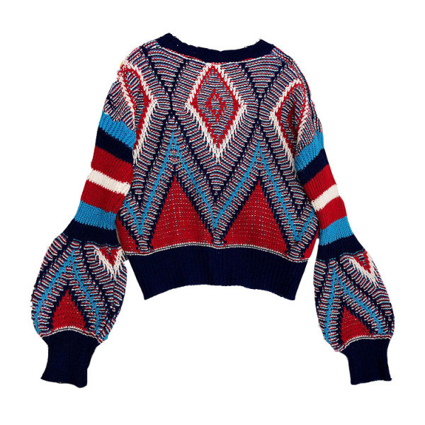 Modern női pulóver retro stílusban kerek nyakkivágással