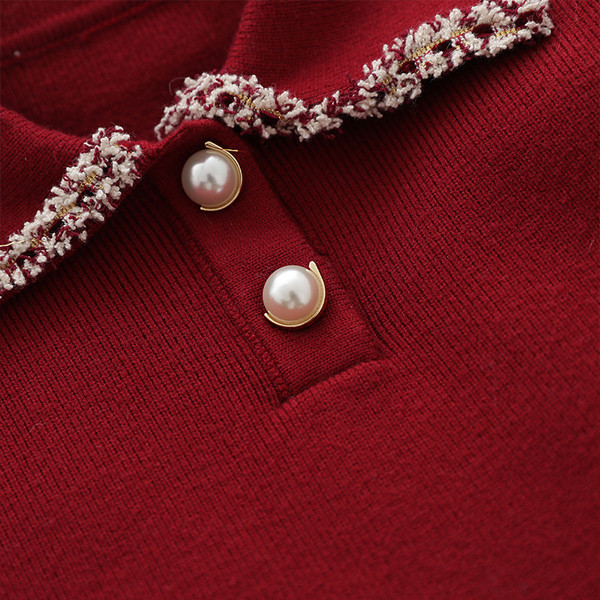 Stílusos gyerek kötőszett galléros pulóverrel és magas derekú szoknyával