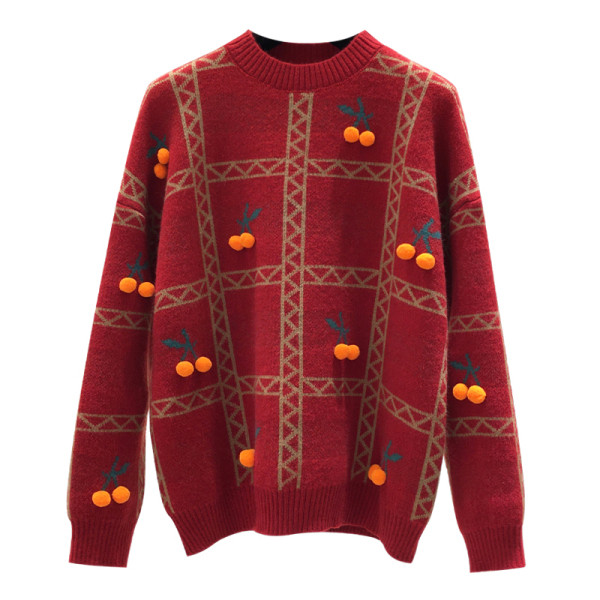 Új modell női pulóver 3D elemekkel, ovális nyakkivágással