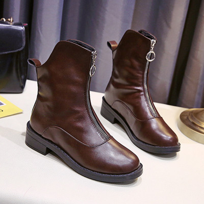 Bőr női alkalmi csizma cipzárral télre is