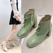 Női modern őszi csizma vastag sarokkal, öko bőrből