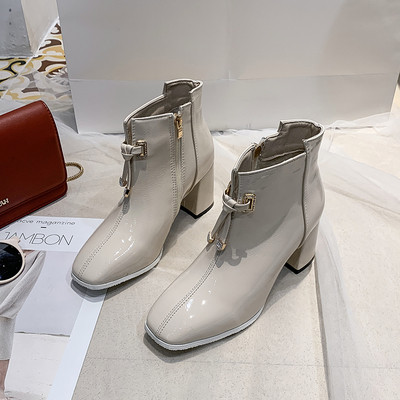 Női modern őszi csizma vastag sarokkal, öko bőrből