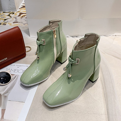 Női modern őszi csizma vastag sarokkal, öko bőrből