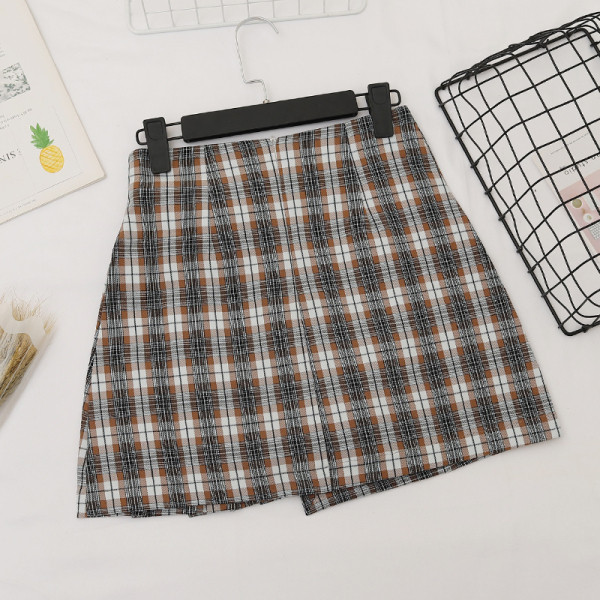 Kockás női szoknya A-vonallal, magas derékkal
