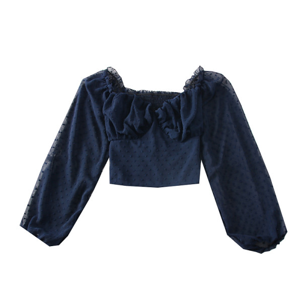 Modern női blúz csupasz váll és tüll ujjú