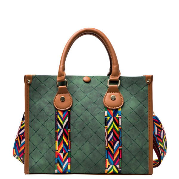 Ежедневна дамска чанта с цветни елементи, къса и дълга дръжка