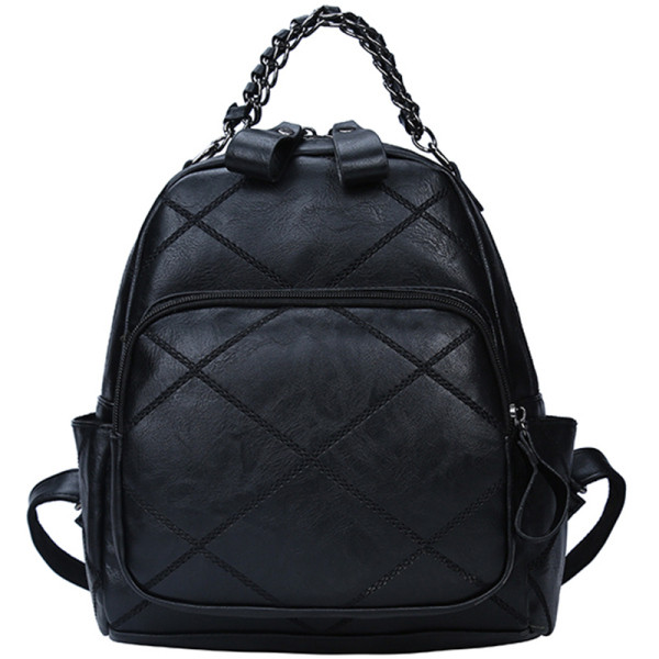 Öko bőrből készült mindennapi női hátizsák elülső zsebbel és fém fogantyúval