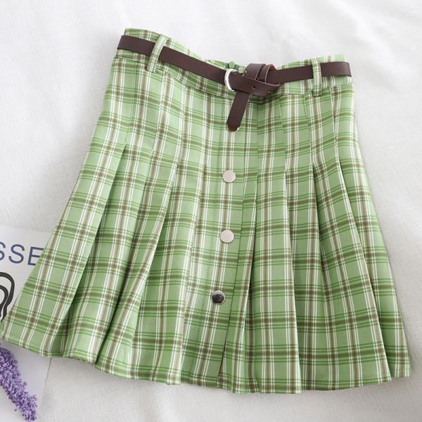 Ruuduline naiste lühike seelik nööpide ja vööga