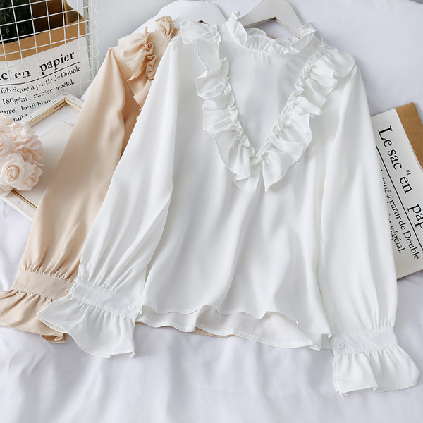 Modern női ing fürtökkel és magas gallérral