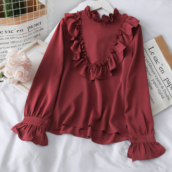 Modern női ing fürtökkel és magas gallérral