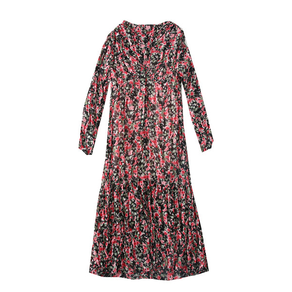 Új modell alkalmi női ruha spitz nyakkivágással és hosszú ujjakkal