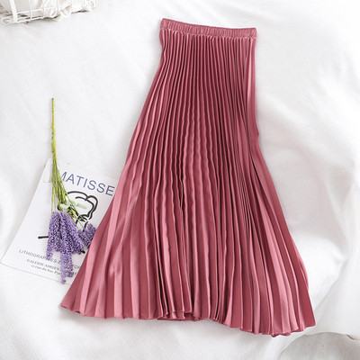 Plisseeritud naiste pikk seelik kõrge vöökohaga