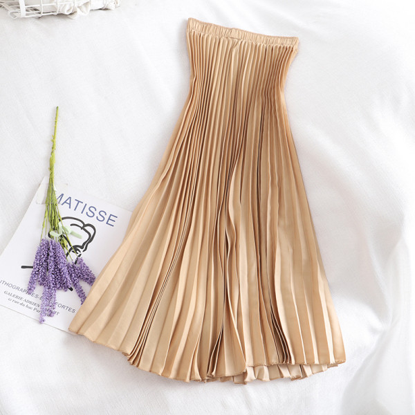 Plisseeritud naiste pikk seelik kõrge vöökohaga