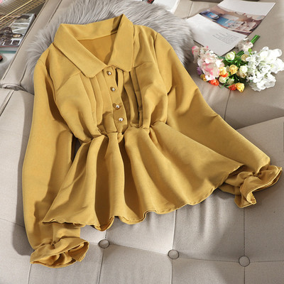 Új modell kivágott női ing, hosszú ujjal és klasszikus gallérral