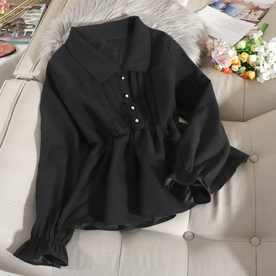 Új modell kivágott női ing, hosszú ujjal és klasszikus gallérral