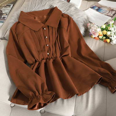 Új modell kivágott női ing, hosszú ujjal és klasszikus gallérral