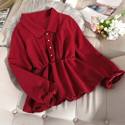 Új modell kivágott női ing, hosszú ujjal és klasszikus gallérral