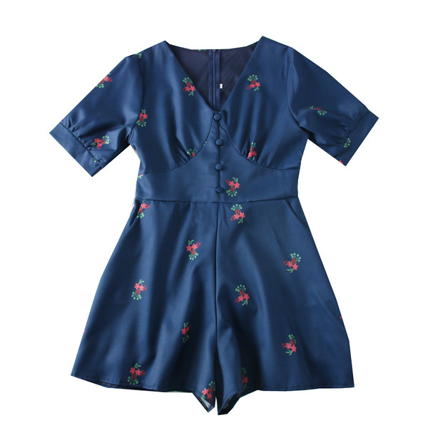 Modern női overál spitz nyakkivágással és rövid ujjal