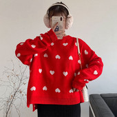 Γυναικείο κομψό κόκκινο πουλόβερ με ωοειδές ντεκολτέ