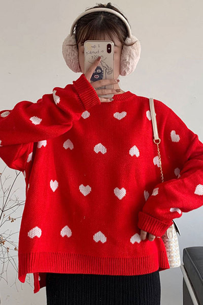 Γυναικείο κομψό κόκκινο πουλόβερ με ωοειδές ντεκολτέ