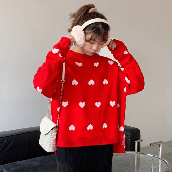 Γυναικείο κομψό κόκκινο πουλόβερ με ωοειδές ντεκολτέ