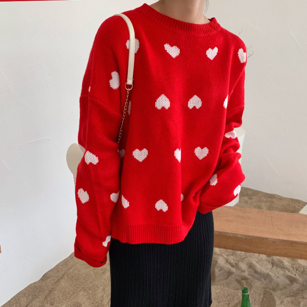 Γυναικείο κομψό κόκκινο πουλόβερ με ωοειδές ντεκολτέ